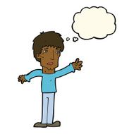 cartoon worried man reaching out with thought bubble N13