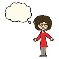cartoon woman wearing glasses with thought bubble N13
