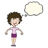 cartoon excited woman with thought bubble N88