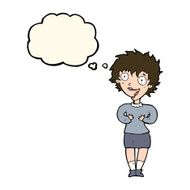 cartoon excited woman with thought bubble N89