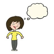 cartoon excited woman with thought bubble N90