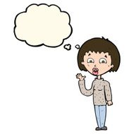 cartoon woman waving with thought bubble N215