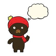 cartoon waving black bear with thought bubble N35