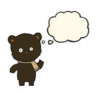 cartoon waving black bear with thought bubble N36