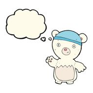 cartoon polar bear wearing hat with thought bubble N4