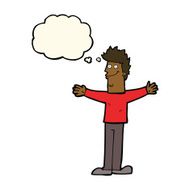 cartoon happy man with thought bubble N277