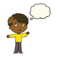 cartoon boy with growth on head thought bubble N22