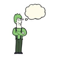 cartoon happy vampire with thought bubble N29