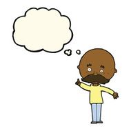 cartoon bald man with idea thought bubble N13