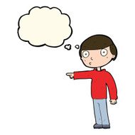 cartoon man pointing with thought bubble N114