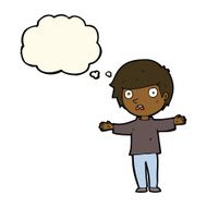 cartoon worried boy with thought bubble N19
