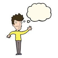 cartoon worried man reaching out with thought bubble N16