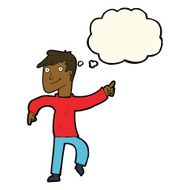 cartoon happy man pointing with thought bubble N38
