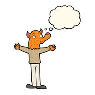 cartoon friendly fox person with thought bubble N4