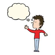 cartoon dismissive man with thought bubble N8