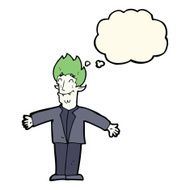 cartoon happy vampire with thought bubble N30