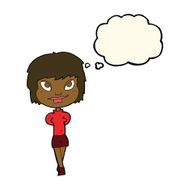 cartoon happy woman with thought bubble N155