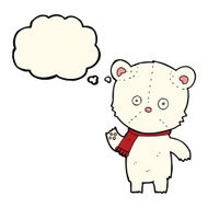 cartoon waving polar bear with thought bubble N37
