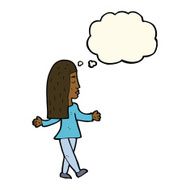 cartoon woman shrugging shoulders with thought bubble N309