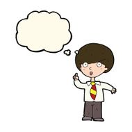 cartoon school boy answering question with thought bubble N32