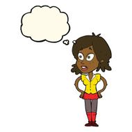cartoon woman with hands on hips thought bubble N136