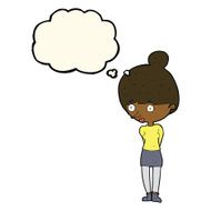 cartoon woman staring with thought bubble N19