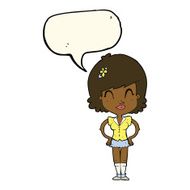 cartoon happy woman with thought bubble N156