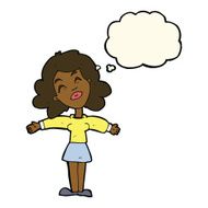 cartoon woman with open arms thought bubble N66