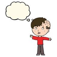 cartoon boy with growth on head thought bubble N23