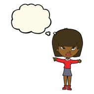 cartoon woman pointing with thought bubble N132
