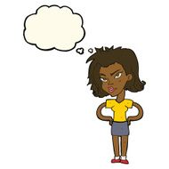 cartoon woman with hands on hips thought bubble N137