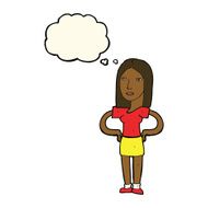 cartoon woman with hands on hips thought bubble N138
