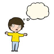 cartoon worried boy with thought bubble N20