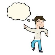 cartoon happy man pointing with thought bubble N39