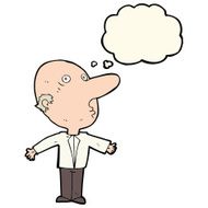 cartoon confused middle aged man with thought bubble N8