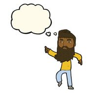 cartoon bearded man pointing the way with thought bubble N6