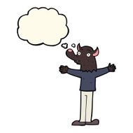 cartoon friendly werewolf with thought bubble N5