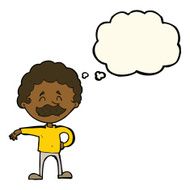 cartoon man making camp gesture with thought bubble N19