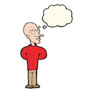 cartoon evil bald man with thought bubble N8