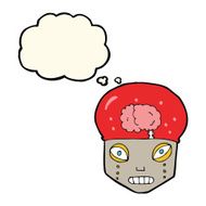 cartoon spooky robot head with thought bubble N7
