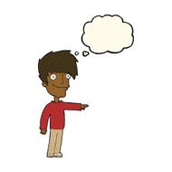 cartoon happy man pointing with thought bubble N40