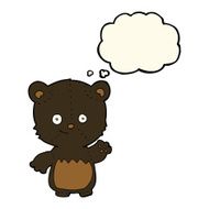 cartoon black bearcub waving with thought bubble N8