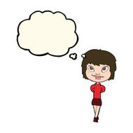 cartoon happy woman with thought bubble N157