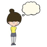 cartoon woman staring with thought bubble N20