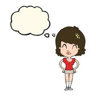 cartoon happy woman with thought bubble N158