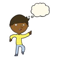 cartoon happy pointing with thought bubble N7
