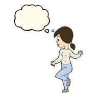 cartoon woman waving with thought bubble N222