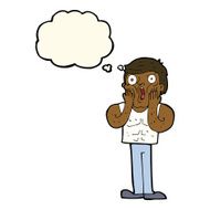 cartoon shocked gym man with thought bubble N13