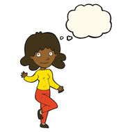 cartoon friendly woman waving with thought bubble N34