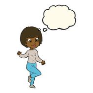 cartoon woman waving with thought bubble N224